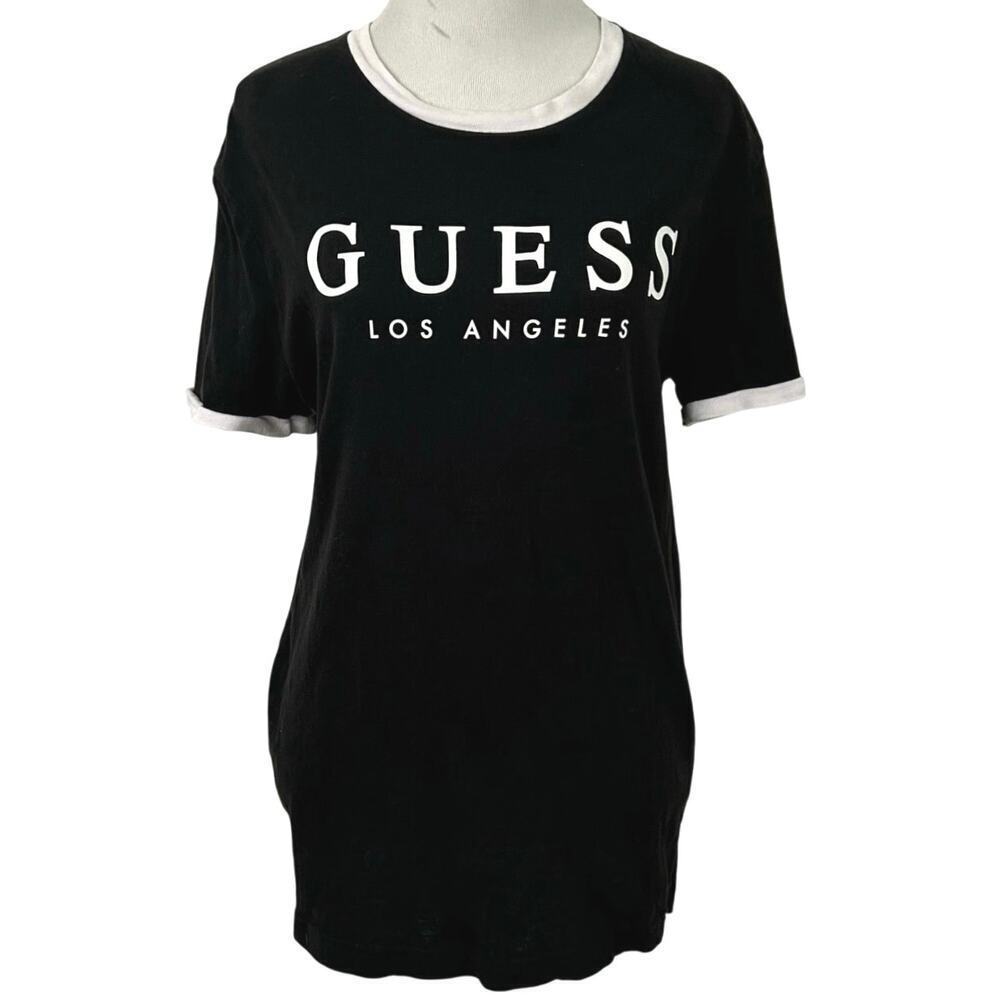 Guess Los Angeles Logo Tee Ringer T Shirt Y2K Streetwear Women Small